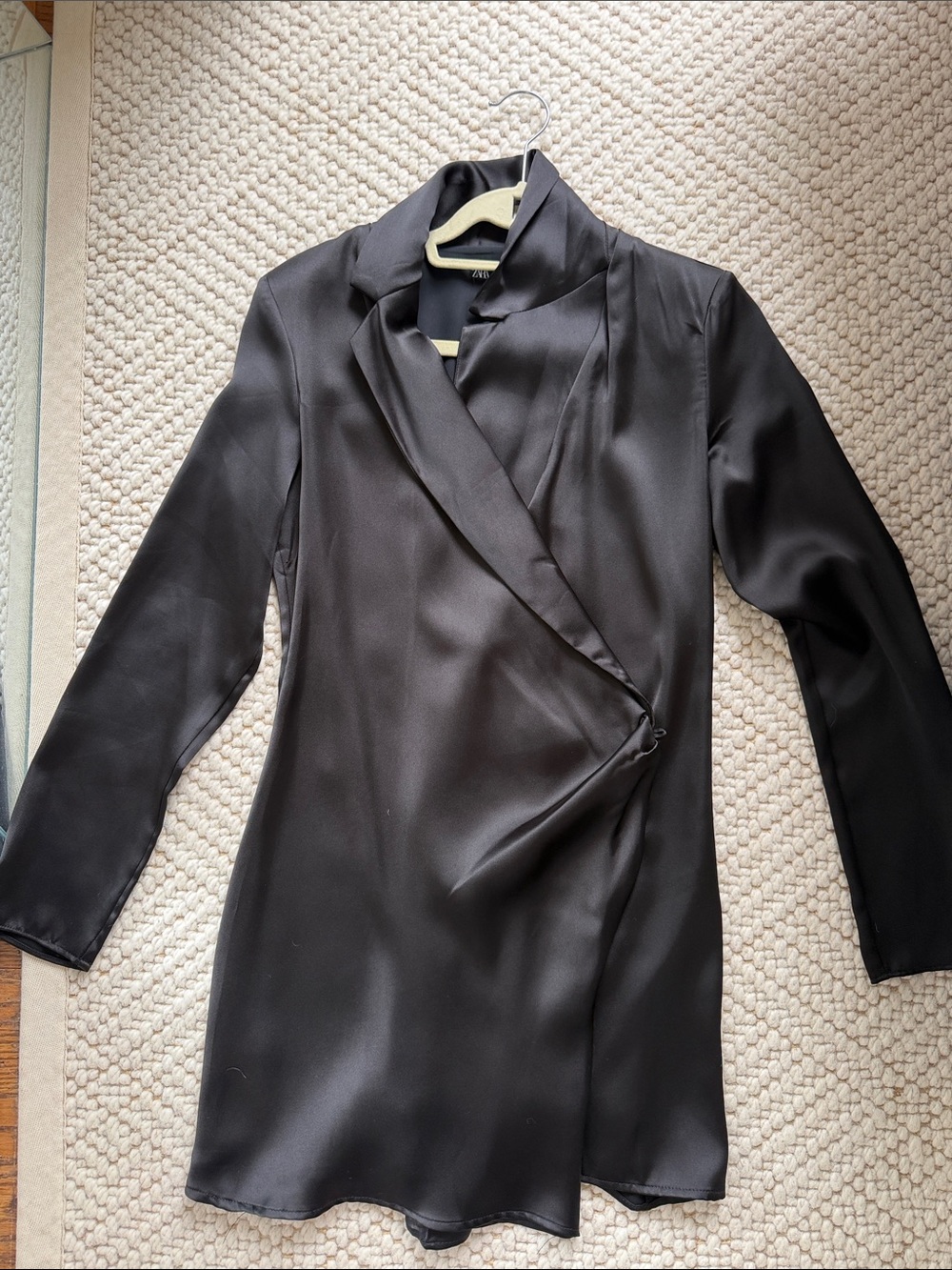 Zara Black Long Sleeve Satin Wrap Dress